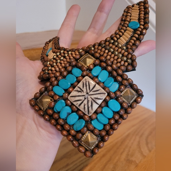 NEW Brown, Tan, & Teal Beaded Boho Necklace - Picture 4 of 4